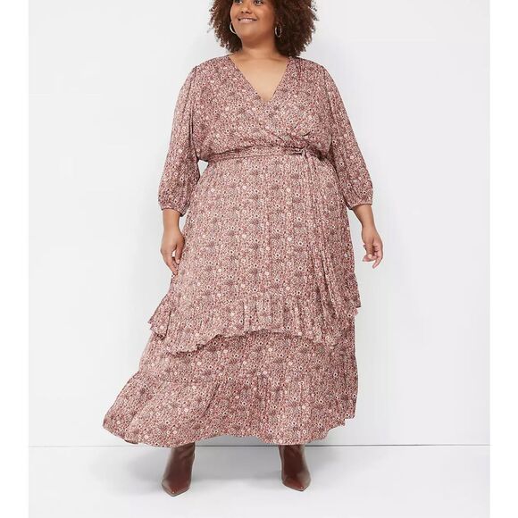 Lane Bryant 3/4 Sleeve Flounce-Hem Midi Dress in floral rose size 26 NWT - Picture 1 of 11